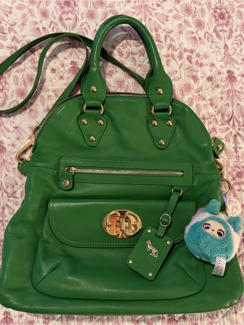 Emma Fox Green Leather Satchel/Shoulder bag with gold tone hardware
